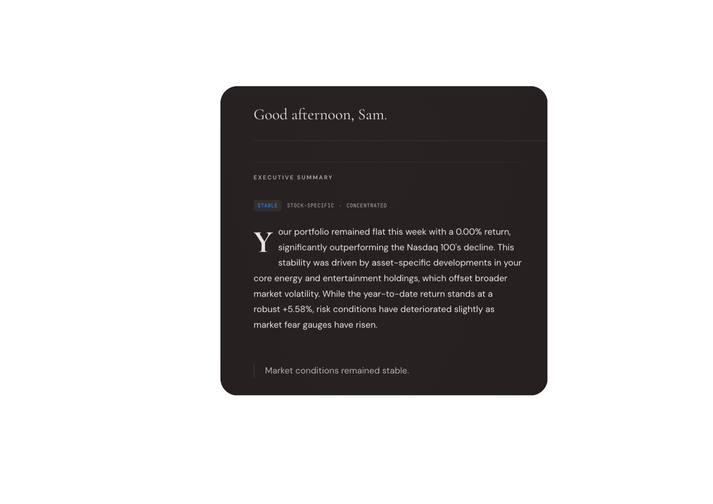 Weekly briefing — Good afternoon, executive summary